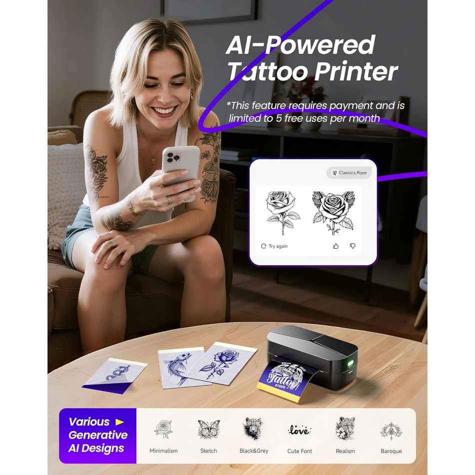 Phomemo TP32Tattoo Stencil Printer for Beginner, Mini Tattoo Printer, New 2 in 1