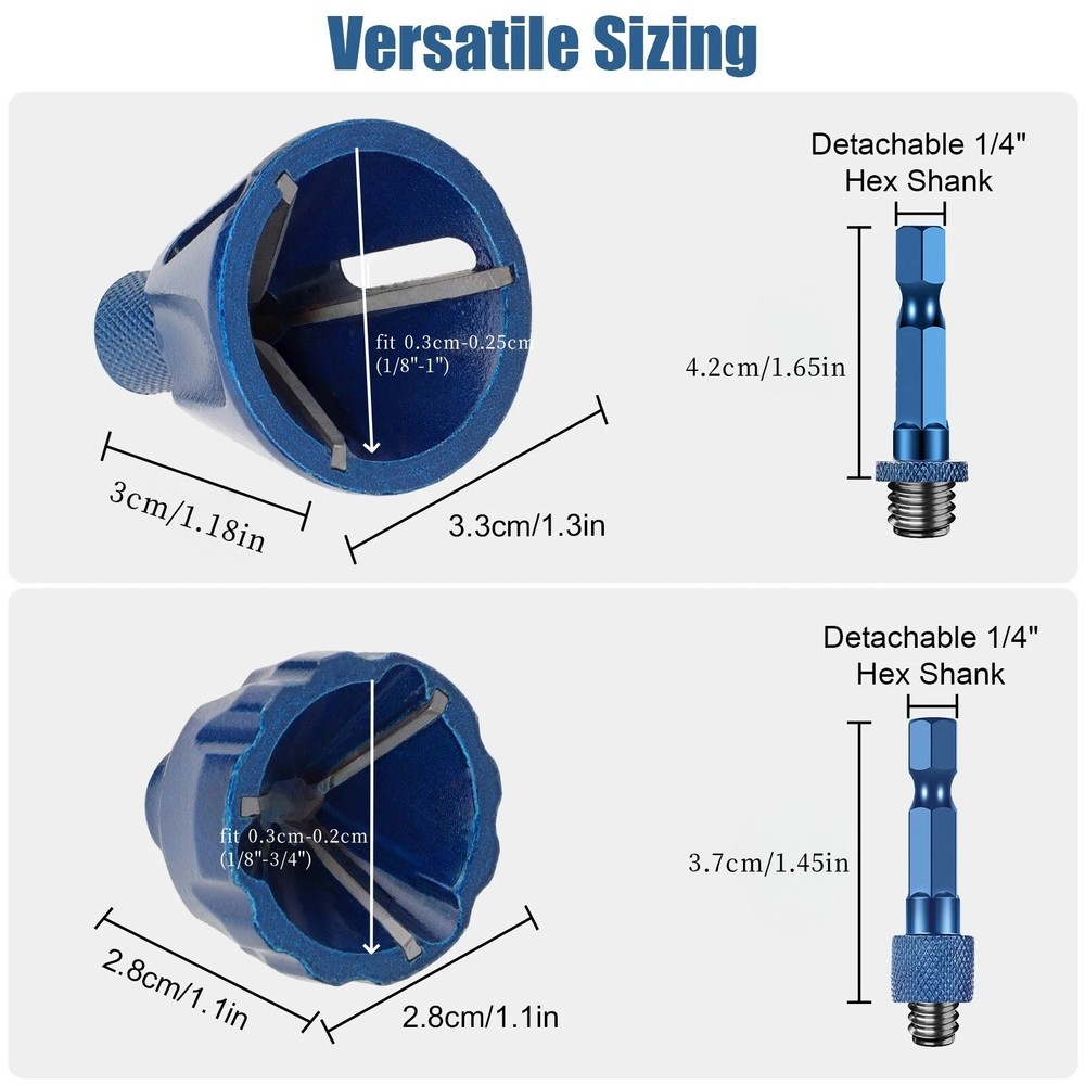 2PCS Blue Drill Bit Deburring External Chamfer Tool 1/4'' Hex Shank Remove Burr