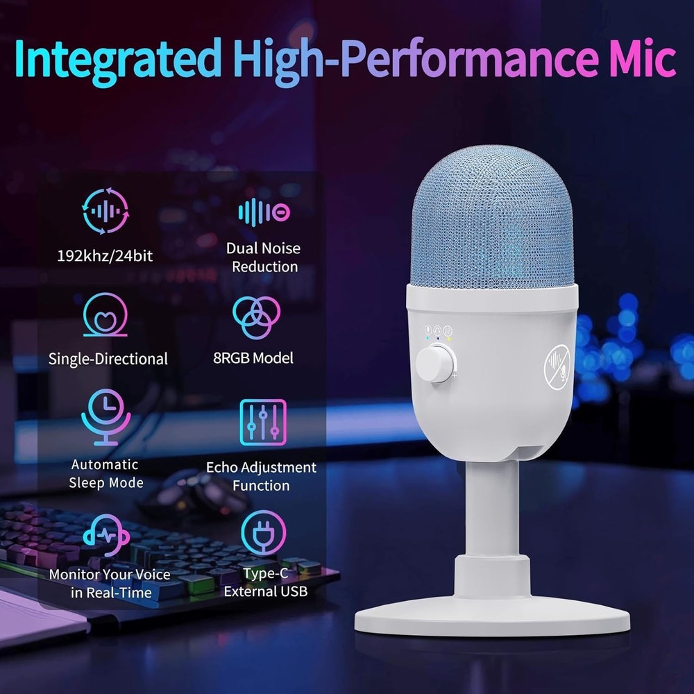 Pro USB Gaming Microphone with Real-Time Control & Advanced Noise Reduction