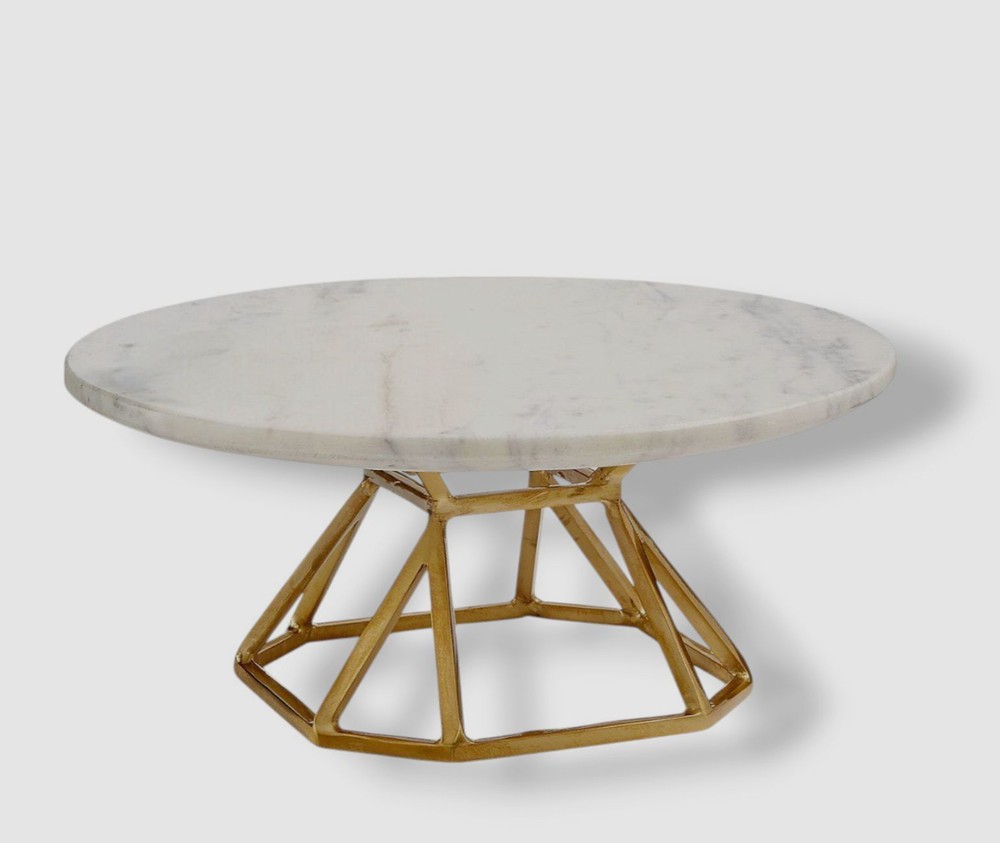 Hotel Collection White Round Marble Elevated Platter Server..