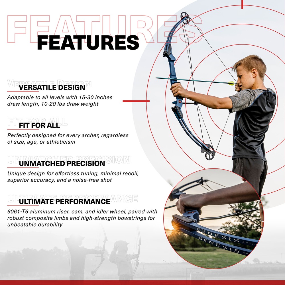 Genesis Archery 10930 Red Original Compound Target Practice Bow Kit, Right Hand