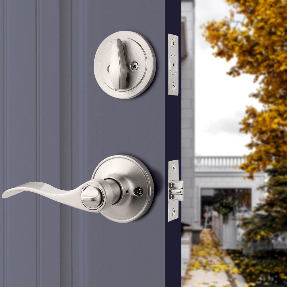 Front Entry Door Combo Handle Lock Set Wave Lever Keyed alike Single Deadbolt
