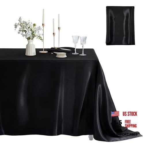 1 Pack Square Satin Table Cover Silkly Soft Table 52" x 52" (Square) Black