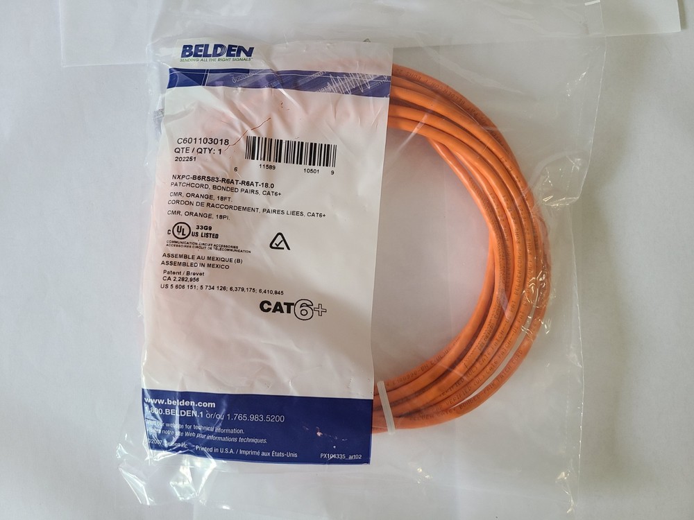 Belden Cat6 Ethernet Patch Cable - 18ft - Orange