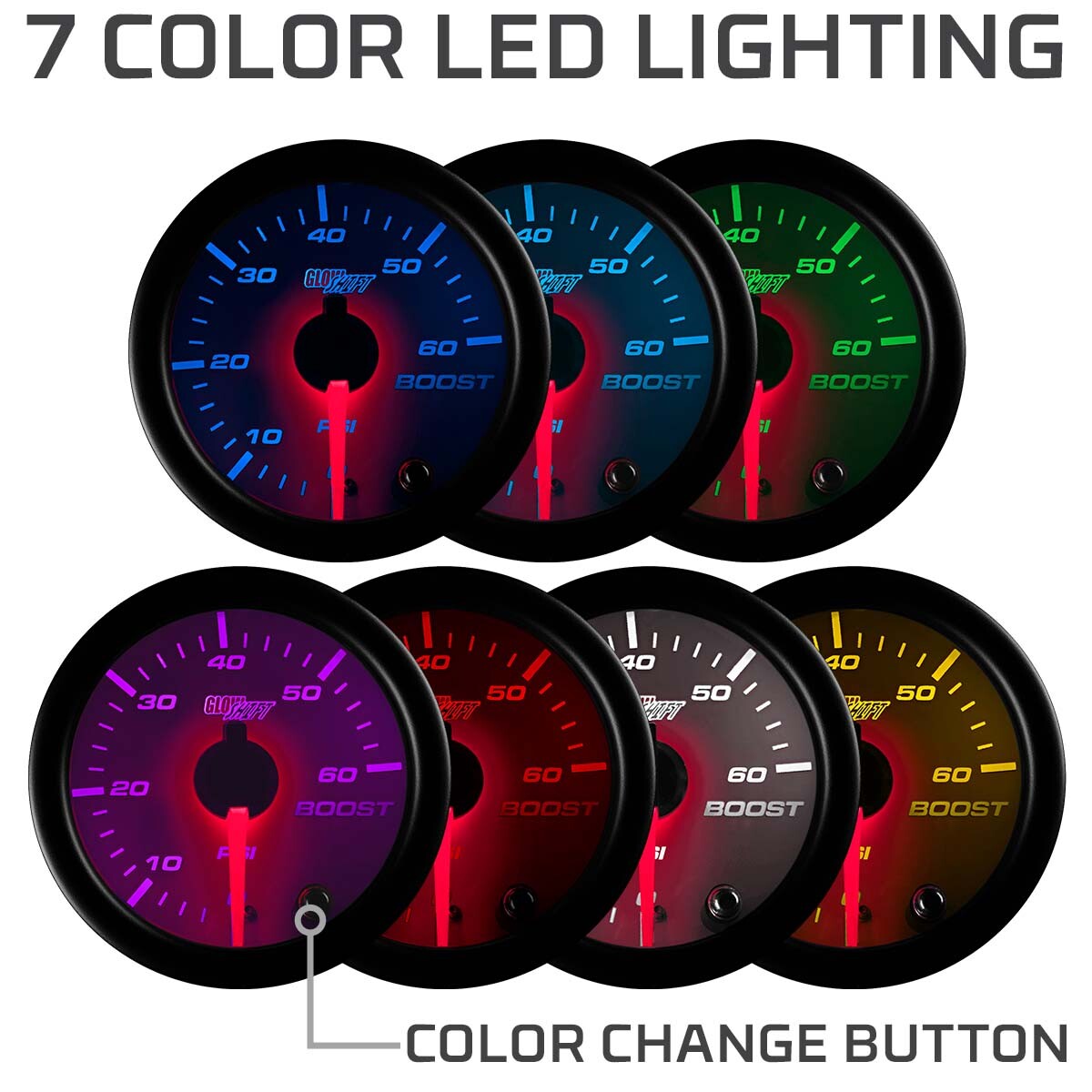 White 7 Color Diesel Gauge Set - Boost, Pyrometer EGT, Trans Temp