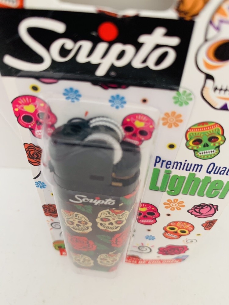 Scripto Premium Quality Lighter *Skulls and Roses Design* (Adjustable Flame)