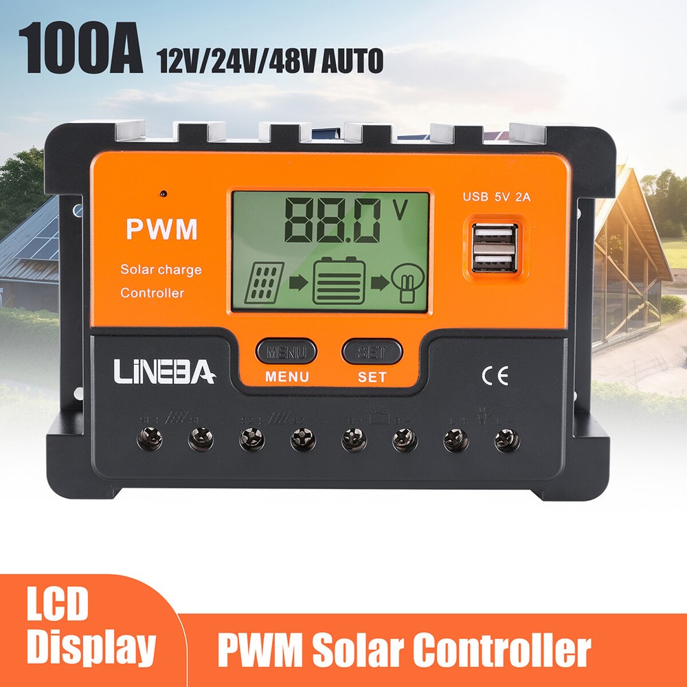 Solar Panel Battery Charge Controller 12V/24V LCD Regulator Auto Track Dual USB