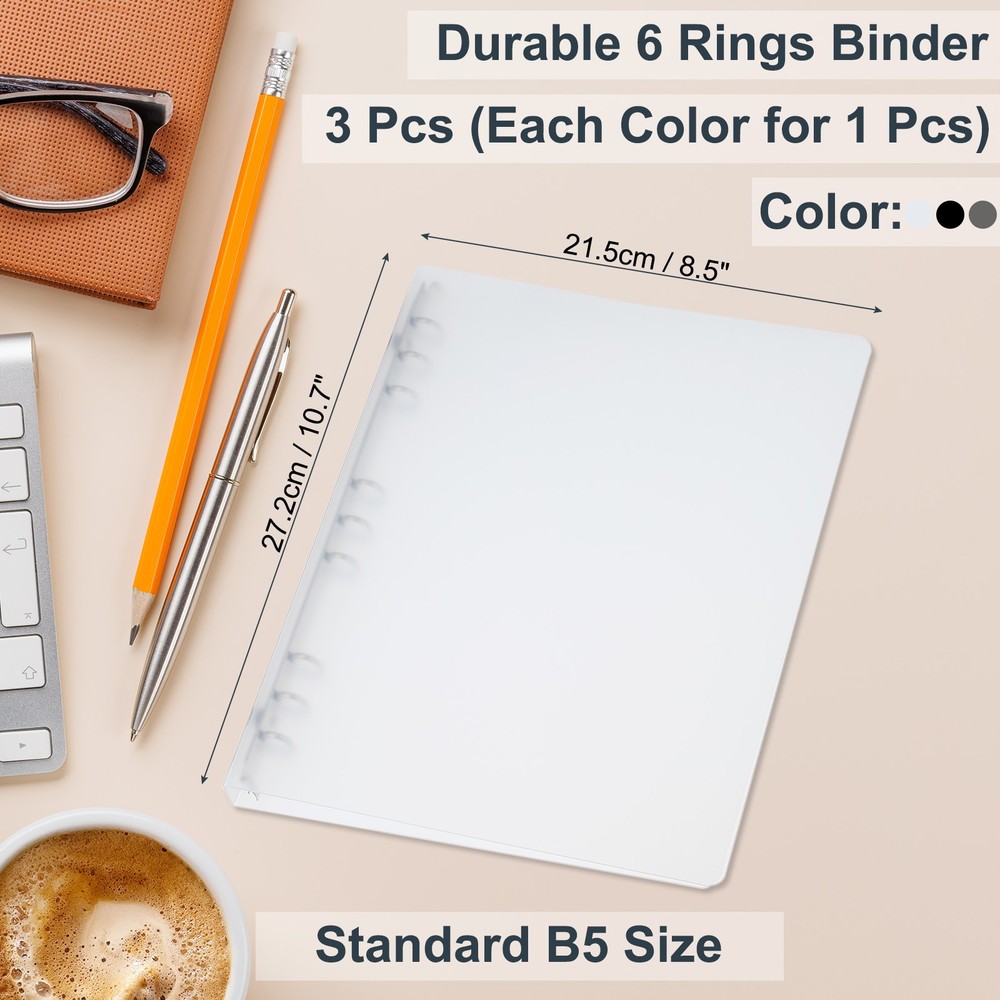 B5 Binder Cover, 3 Pcs PP 9 Ring Round Ring Binder Cover, Multicolor