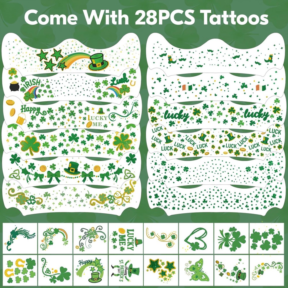 28PCS St. Patrick's Day Glitter Face Temporary