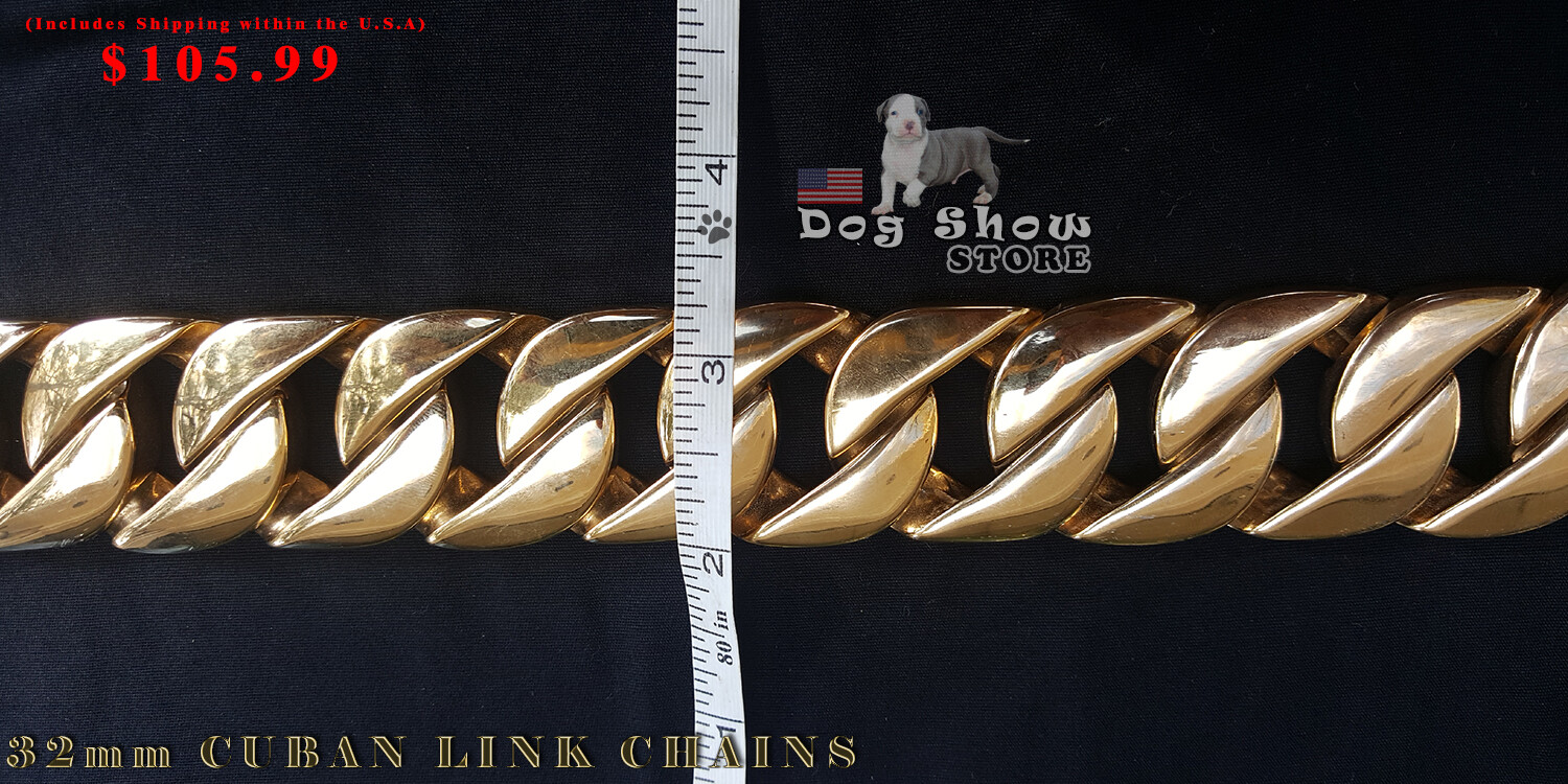 Cuban Gold pet Chain 32mm Dog Show Collar 316L Stainless Steel-AUTHORIZED SELLER