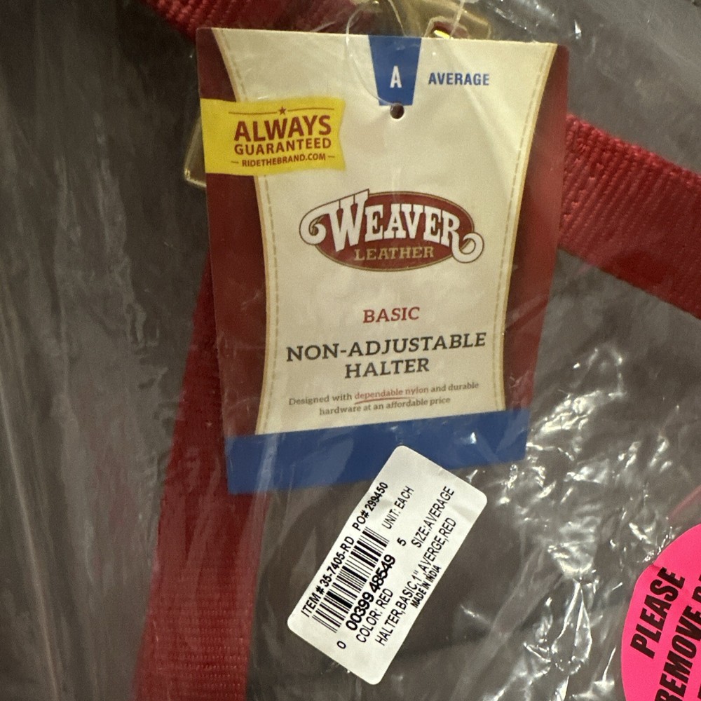 WEAVER Nylon RED Basic Non-adjustable Horse Halter 1" Average Weanling Draft