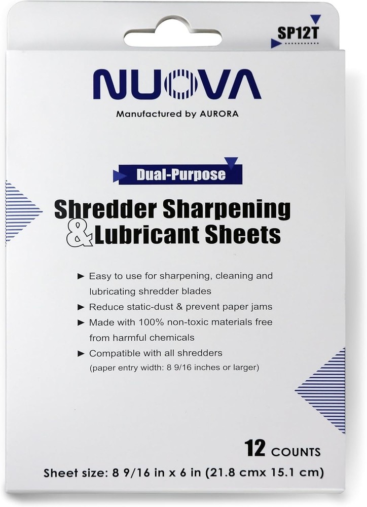 Nuova 12 Count Shredder Sharpening & Lubricant Sheets - Eco-Friendly Solution