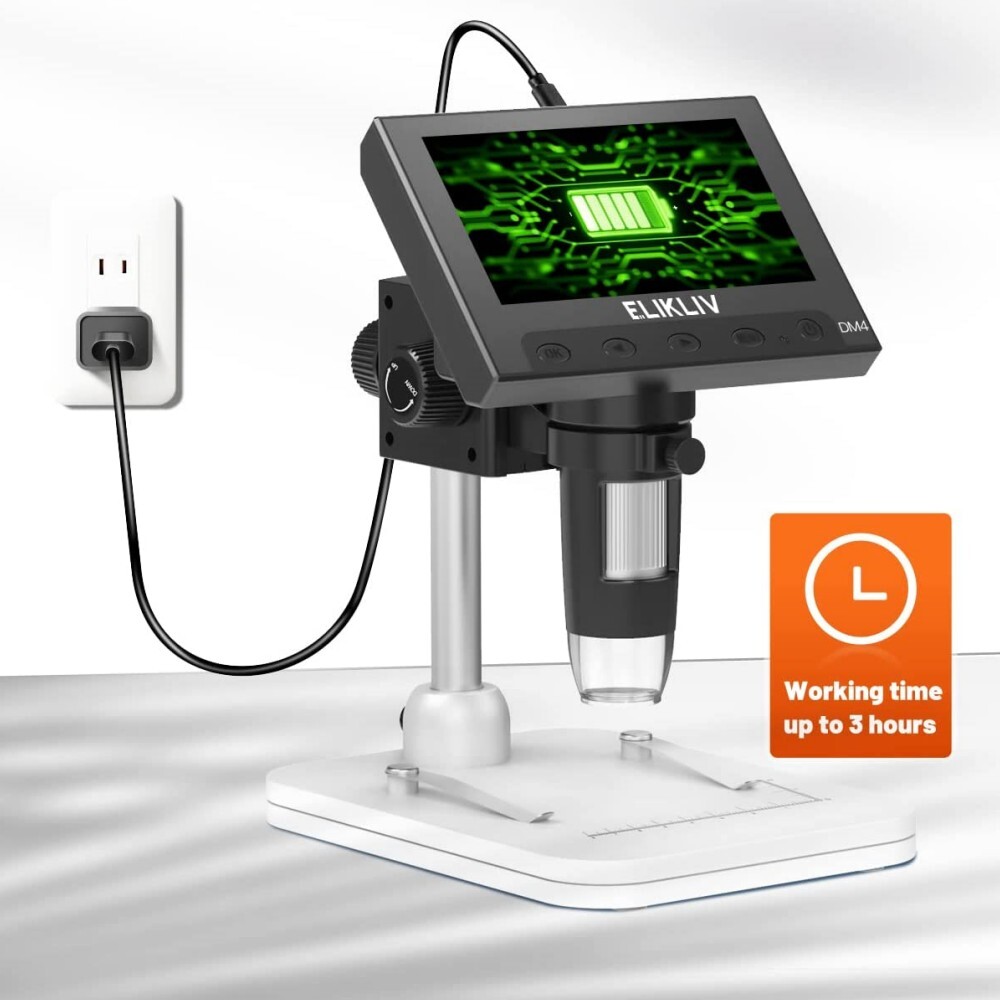 Elikliv EDM4 4.3" Coin LCD Digital 1000x Magnifier w/8 Adjustable LED Lights NEW