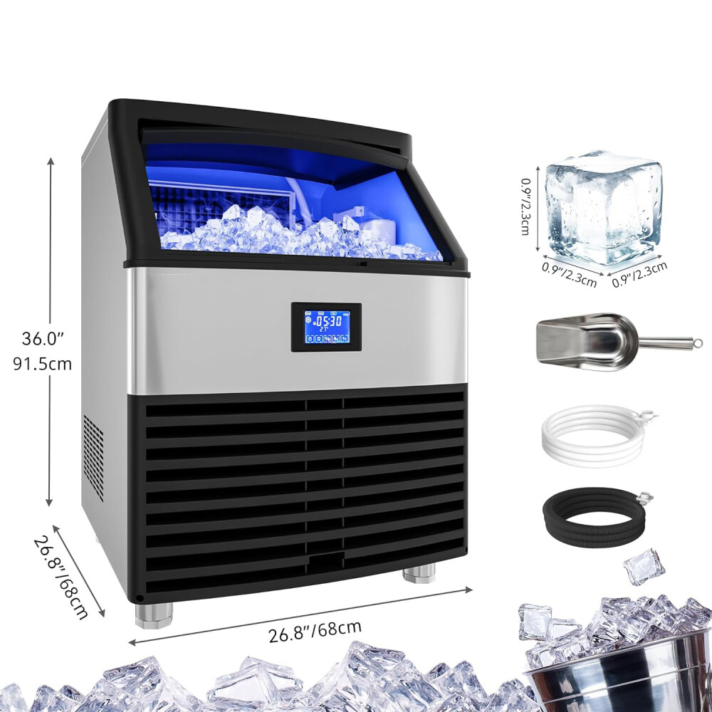 Commercial Ice Maker Machine 110lbs Storage Bin Bar Restaurant Ice Cube Machine