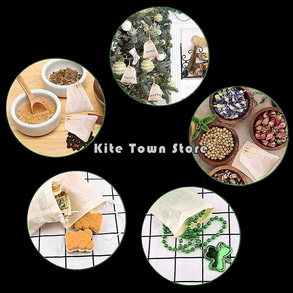 100/300 Cotton Muslin Drawstring Bags Coffee Tea Bath Soap Herb 3x4 4x6 6x8 8x12