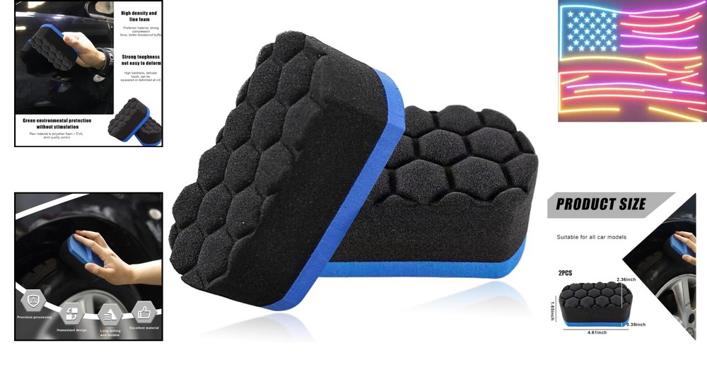 2 PCS , Easy Grip Hex Logic Tire Shine Dressing Applicator Sponge, Universal ...