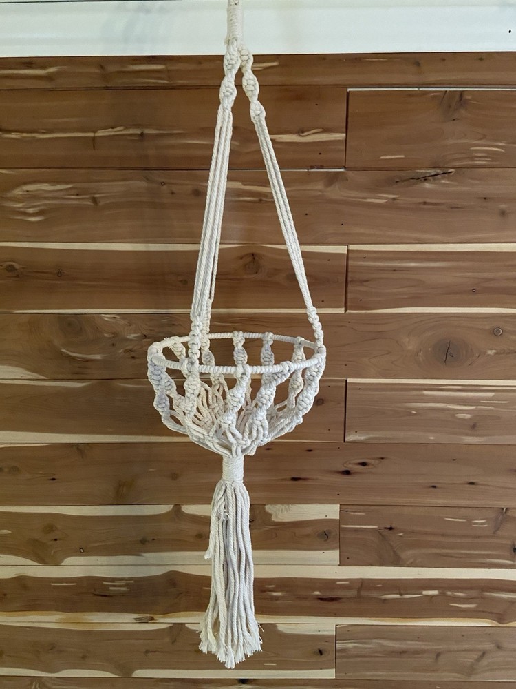 Macrame Ivory Plant Hanger With Ring 30”