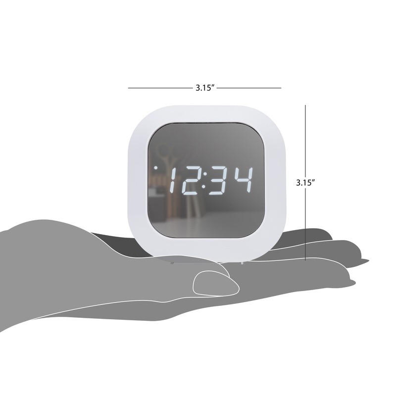 Digital Alarm Clock Mirrored LCD USB Snooze Brightness Control Battery Backup