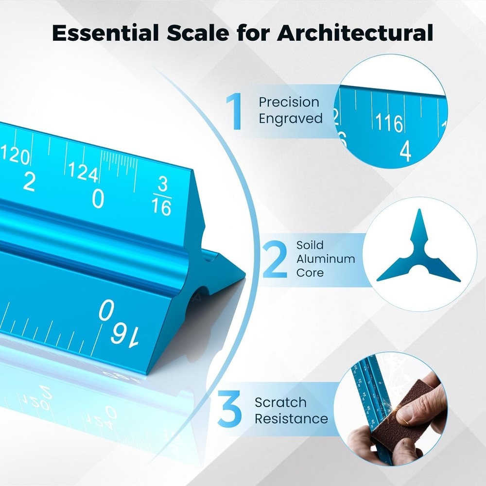 High-Impact 12" Blue Triangular Scale Ruler - Perfect for Engineering Drafting