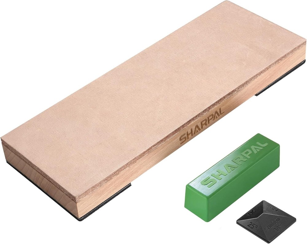 Knife Stropping Block – Genuine Leather Strop with Angle Guide & Safety Features