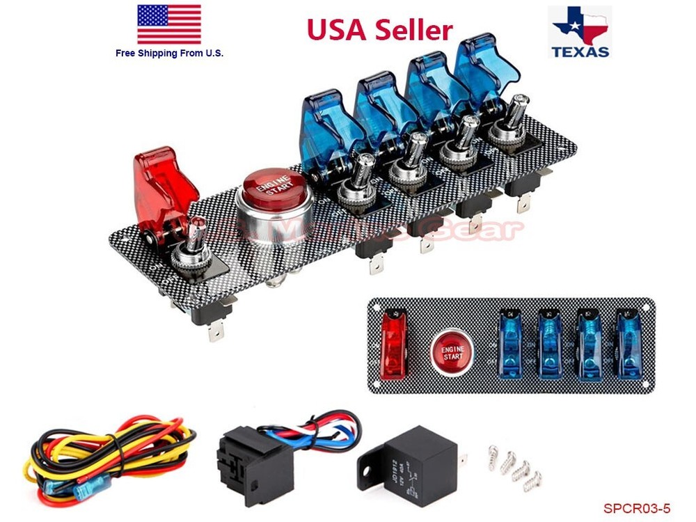 Racing Car 12V Ignition Switch Engine Start Push Button LED Toggle Panel Blue