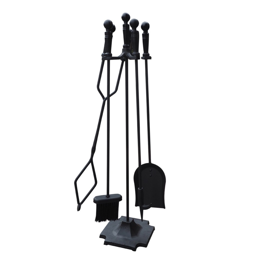 5 Pcs Iron Fireplace Tools Set in Handle Wrought Iron; Black