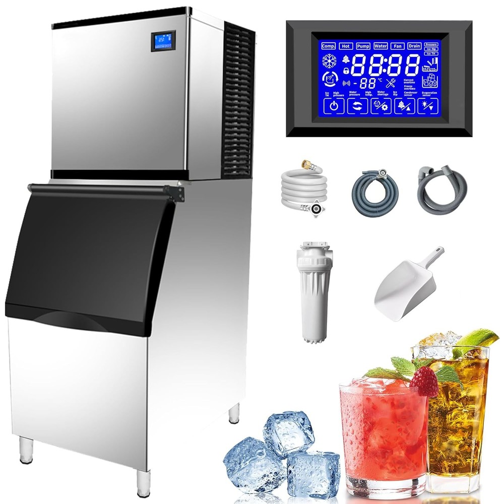 500 lb./24H Commercial Ice Maker Split Ice Cube Machine 440Lbs Storage 220V