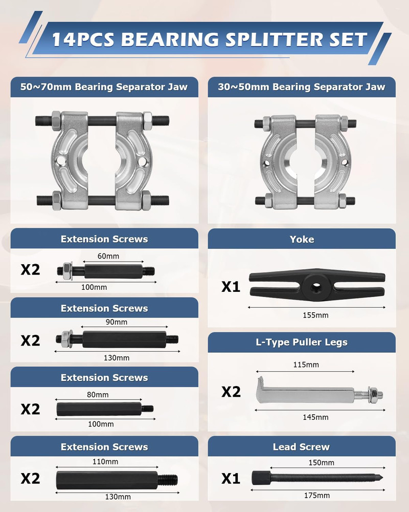 52 in 1 Custom Bushing Driver Set - Bundle with - 14Pcs Bearing Separator Puller