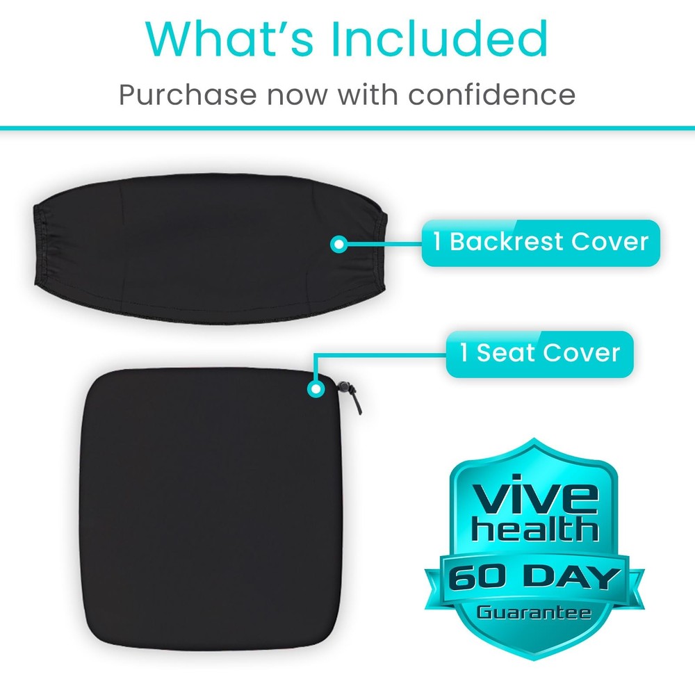 Vive Rollator Walker Seat and Backrest Covers - Removable Washable Black
