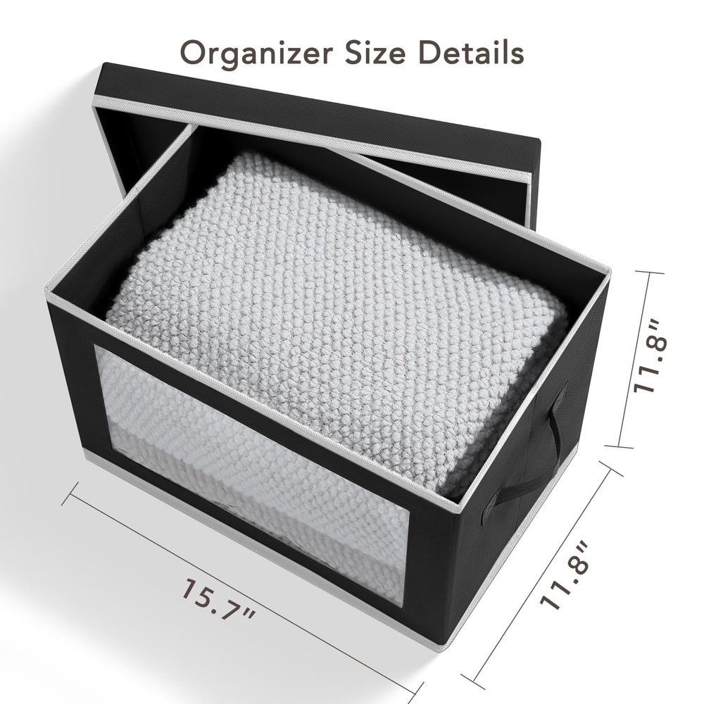 Homsorout Storage Boxes with Lids - 4 Pack Fabric Clear Window Storage Bins, ...