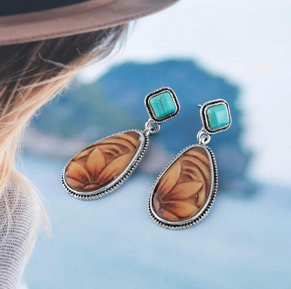 Beautiful Rustic Turquoise Howlite Drop Earrings