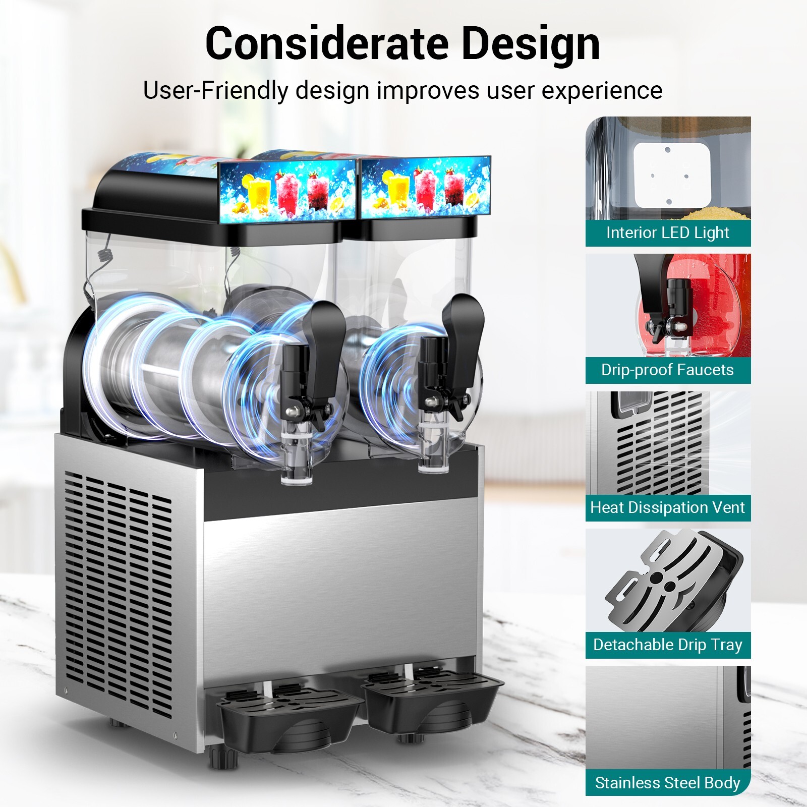 8 Gal Commercial Margarita Machine LED Light 15L×2 Tanks Commercial Frozen Drink