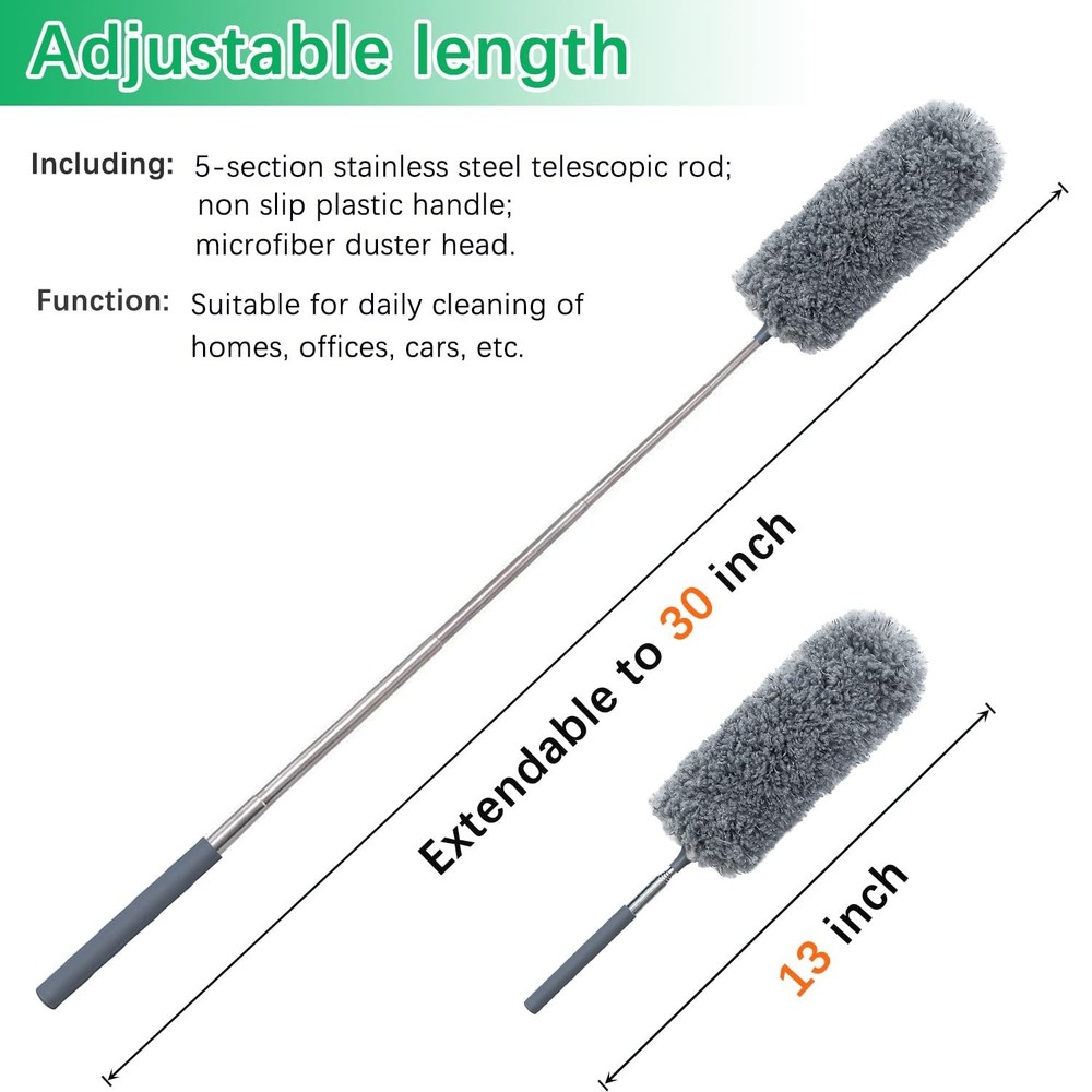 4 Pack Small Microfiber Feather Duster, with 13" to 30" Extendable Pole, Micr...
