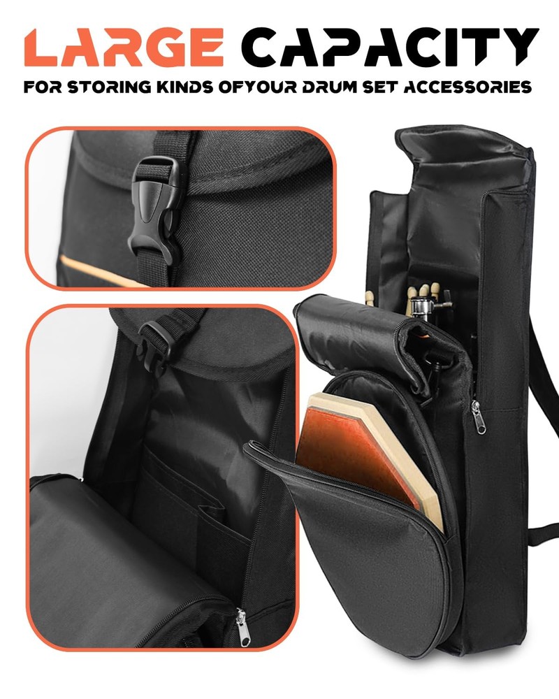 Silent Drum Pad Bag for 12 Inch, Practice Drum Pad Set Backpack