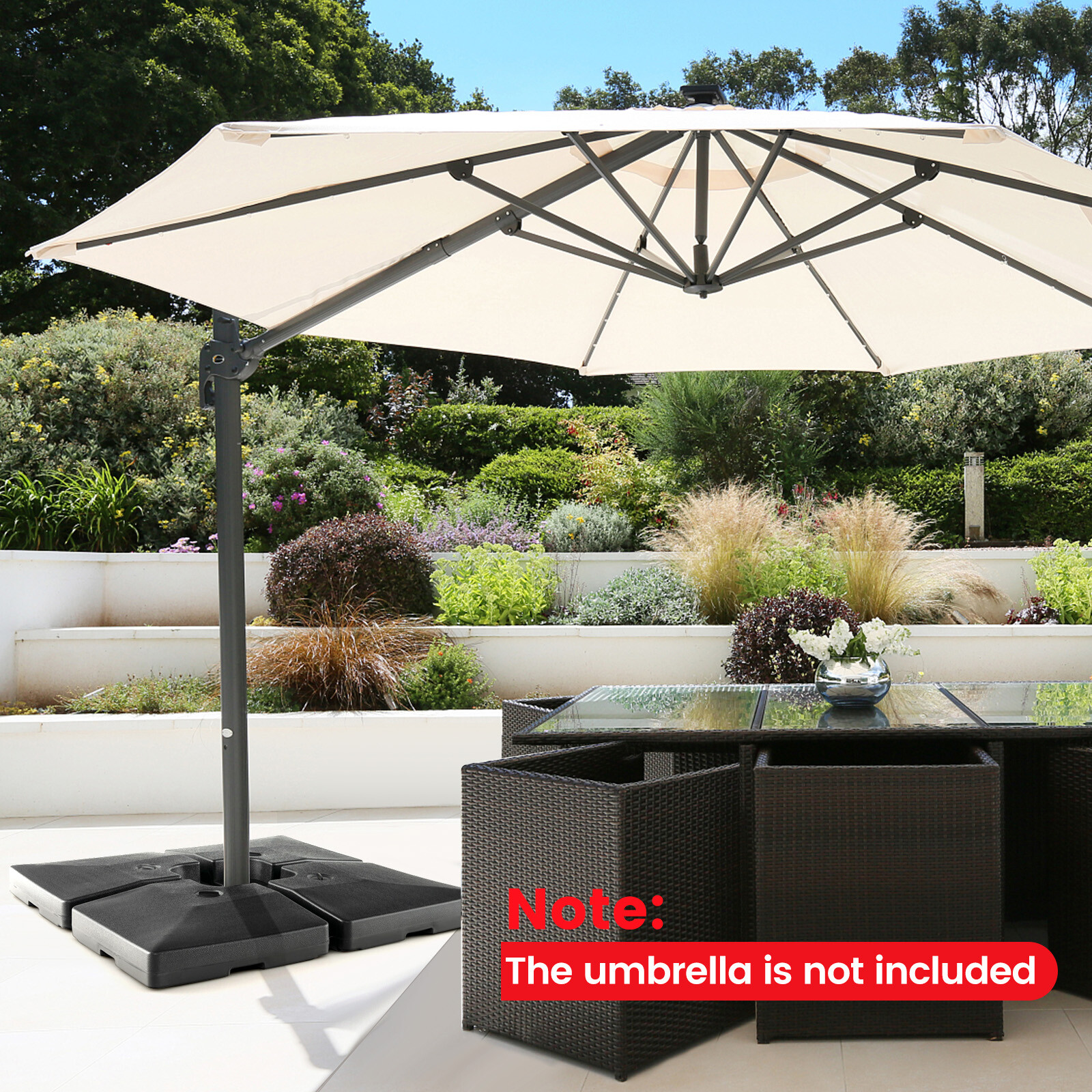 Patio 4pcs Fillable Offset Cantilever Umbrella Base Stand Heavy-Duty Square