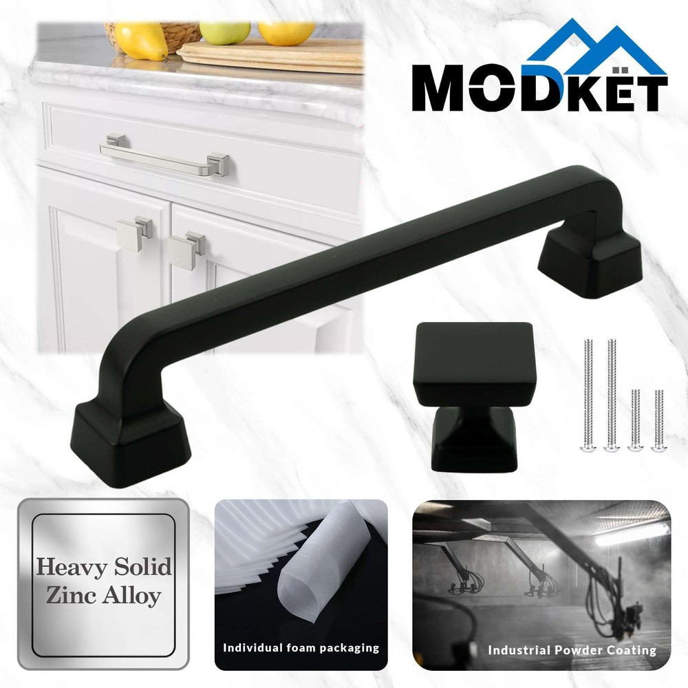 Square Matte Black Solid Cabinet Handles Pulls Knobs Kitchen Bathroom Drawer