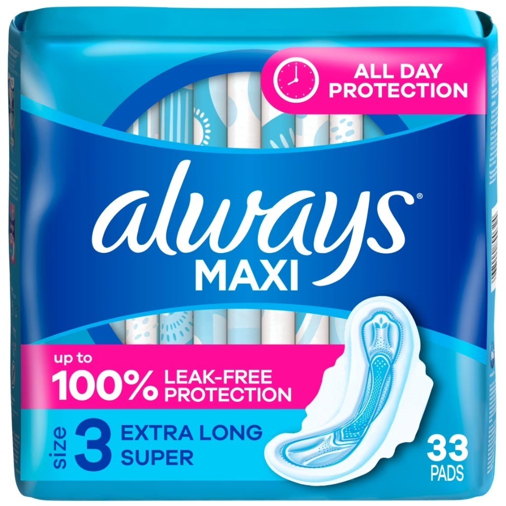 Extra Long Super Absorbent Maxi Pads with Wings Size 3 33 Count