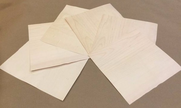 Maple Wood Veneer, Raw/Unbacked - Pack of 6 - 9" x 9" x 0.024" Sheets