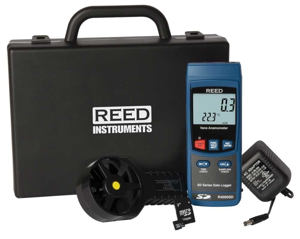 REED Instruments R4000SD-KIT Data Logging Vane Thermo-Anemometer with Power