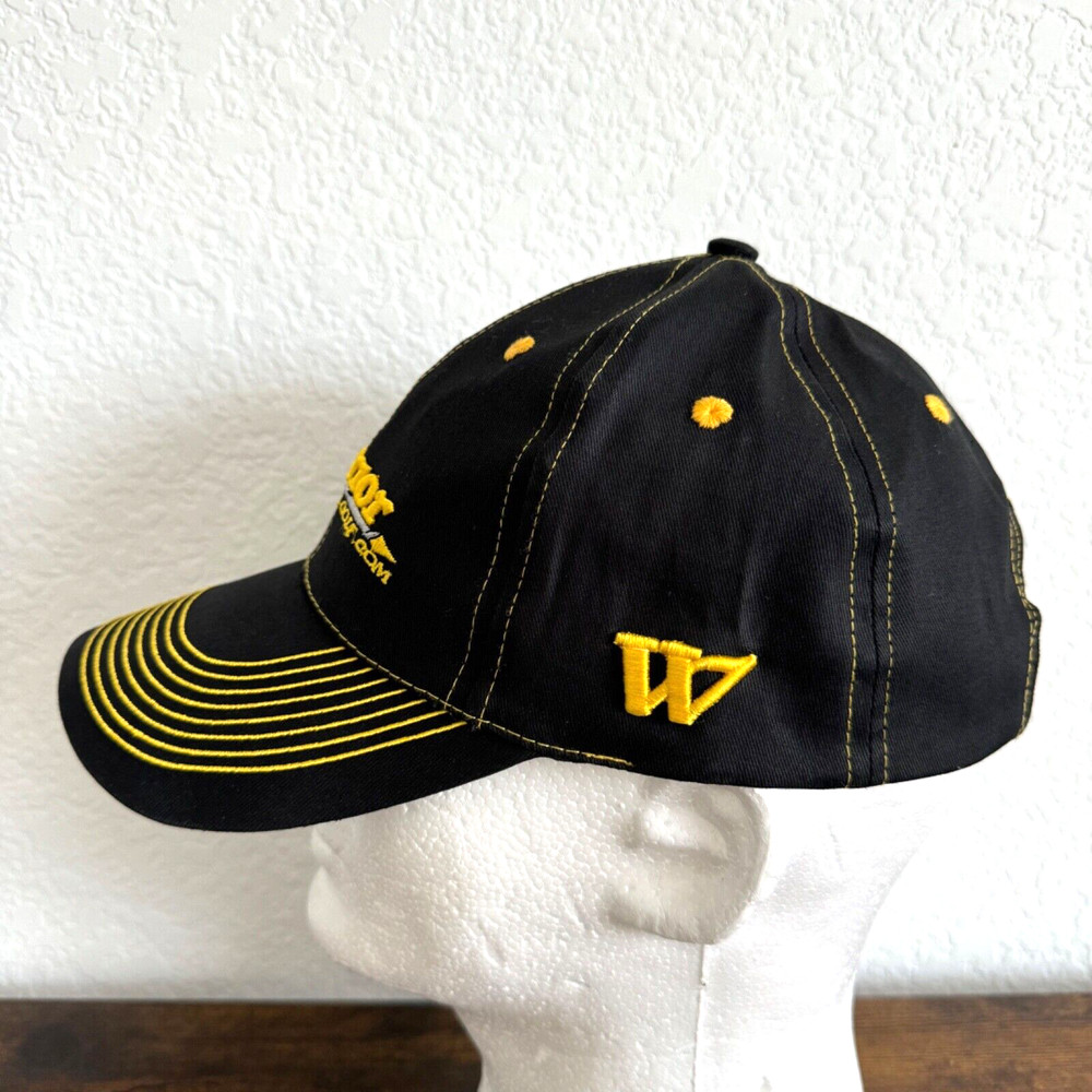 Warrior Custom Golf .com Baseball Hat Cap Stitched Black Yellow Strapback Cotton