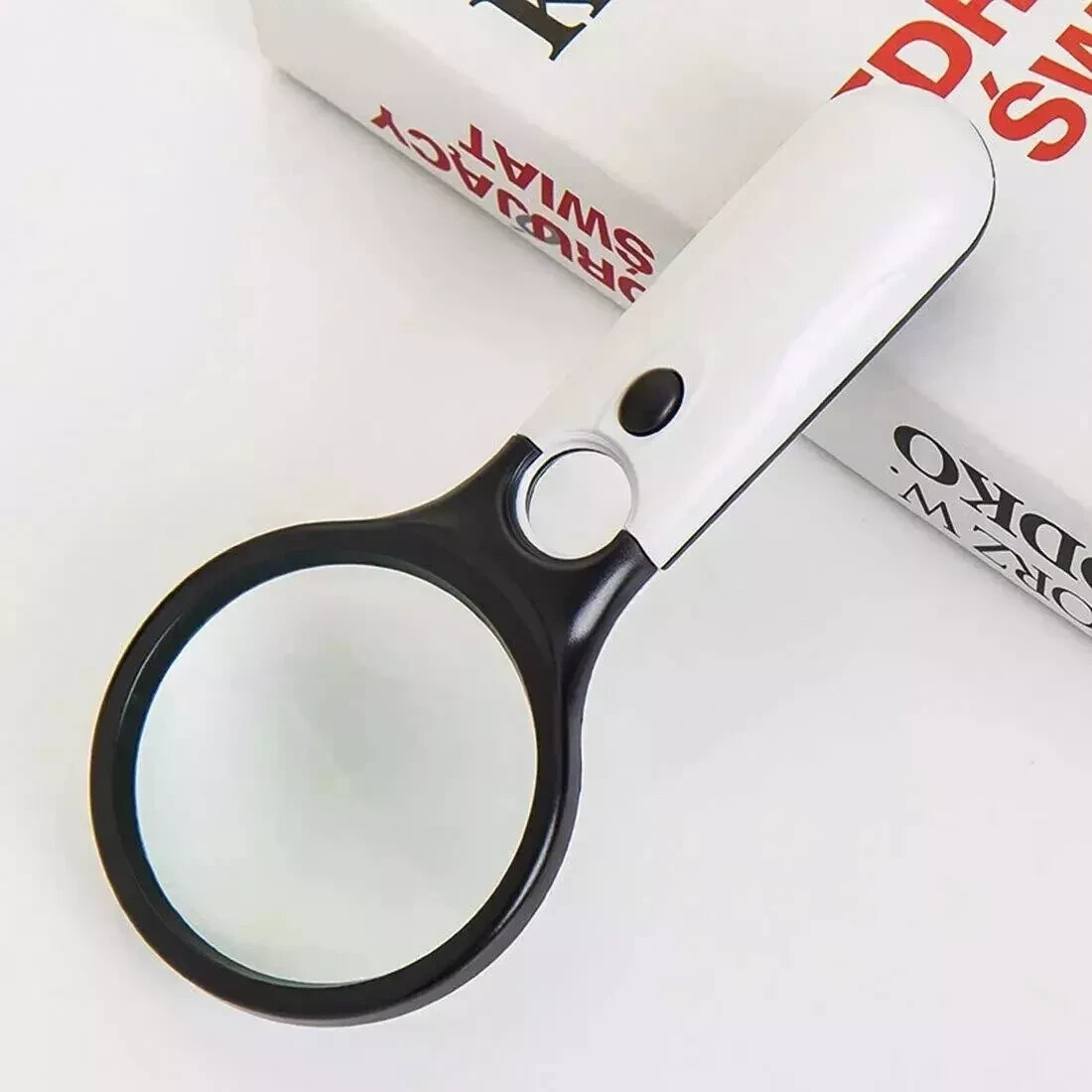 50X Magnifying Glass Handheld Magnifier 3 LED Light Reading Lens Jewelry Loupe
