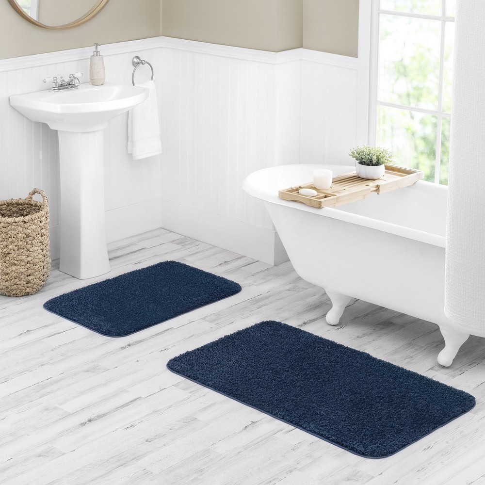 Mainstays Basic Polyester Bath Rug, Blue Cove, 20" x 32"