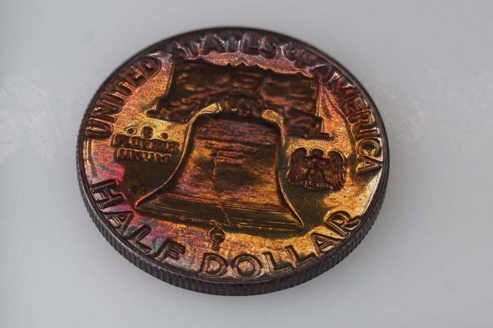 RAINBOW TONED - 1959 PROOF Franklin Half Dollar Silver #5