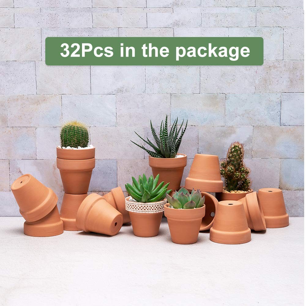 32pcs Small Mini 2" Terracotta Pot Clay Ceramic Pottery Planter, Cactus Flowe...