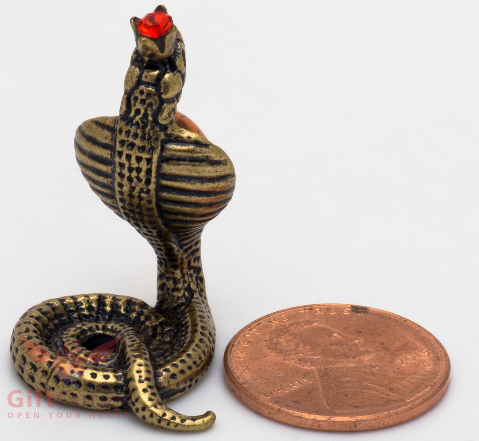 Solid Brass Amber Figurine Amulet Hood Flared Indian Cobra Snake IronWork