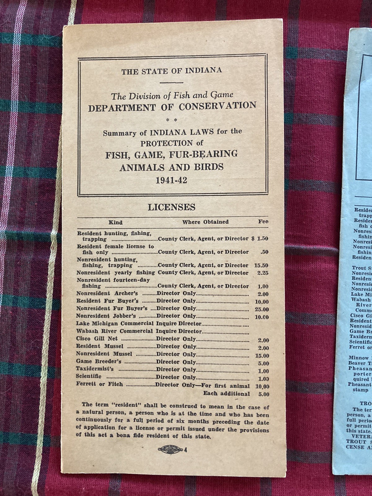 3 Vintage Indiana Department of Conservation Fish&Game Laws 1937-38,41-42,51-52