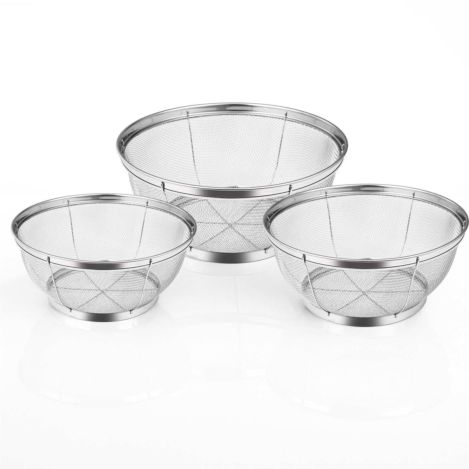 tastyWay 3Pcs Mesh Colander Stainless Steel Kitchen Drainer Strainer Net Baskets