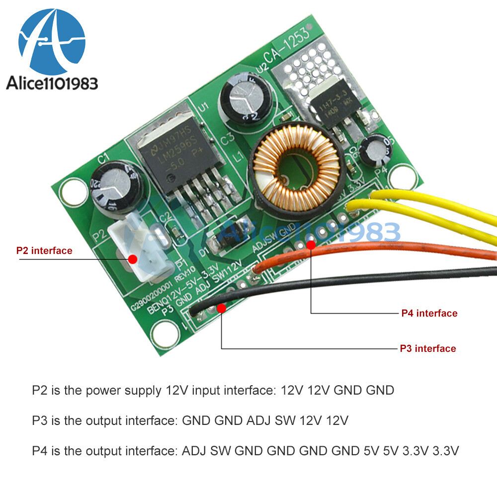 CA-1253 12V to 5V to 3.3V LCD Power Supply Voltage Conversion Module With Wire