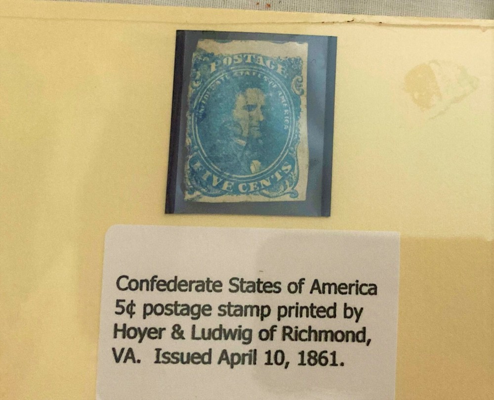 Blue Jeff Davis Confederate 5 cent postage Stamp, Issued April 10, 1861