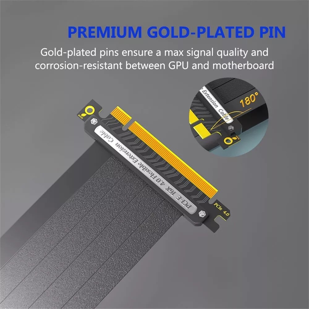90 Degree PCIE 4.0 Extension Cable 16x Shielded High Speed GPU Riser Cable New